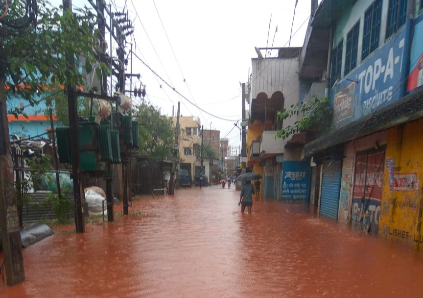 The streets of Bihar is flooded with knee-deep water.